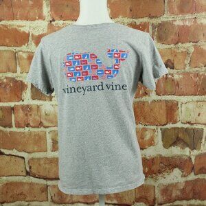 VINEYARD VINES Short-Sleeve Pocket Tee Womens S Gray American Flag Whale July 4